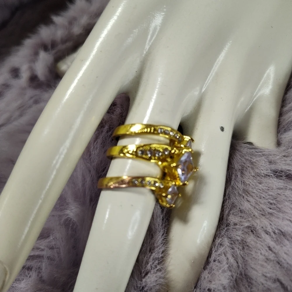 Cubic Zirconia Princess Engagement Ring Set Size 6